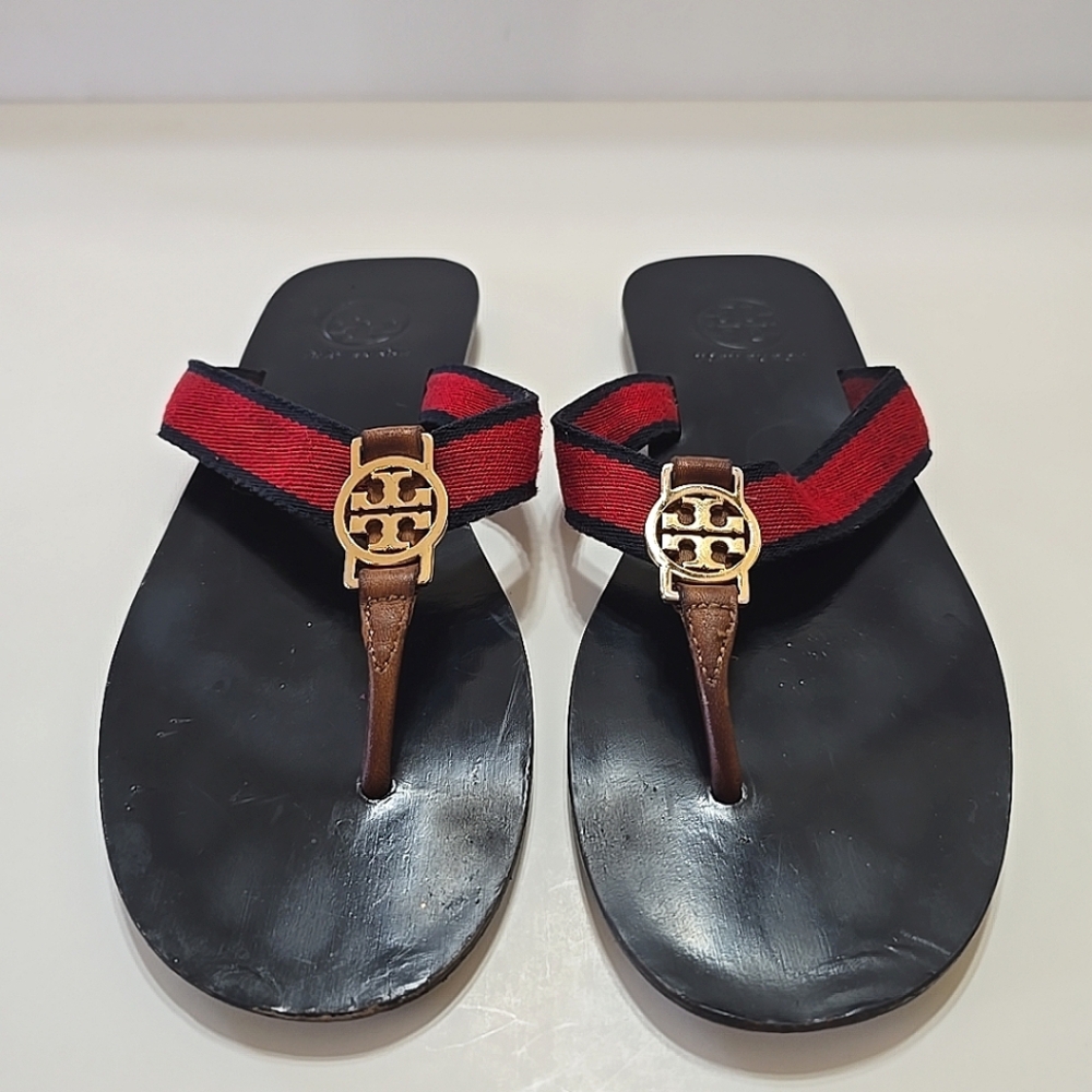 Tory Burch Black and Red Thong Sandals Size Unknown See Measurements